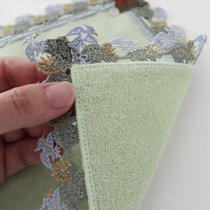 近沢レース店 恐竜 グリーン 10月 シーズンタオルハンカチ