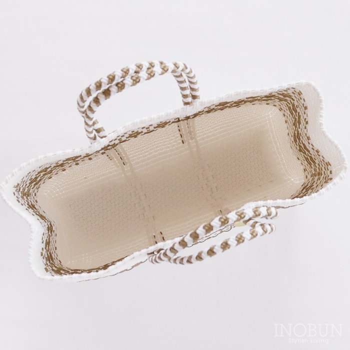 メルカド バッグ レトラ 横長Sサイズ ミモザ ホワイト x ゴールド