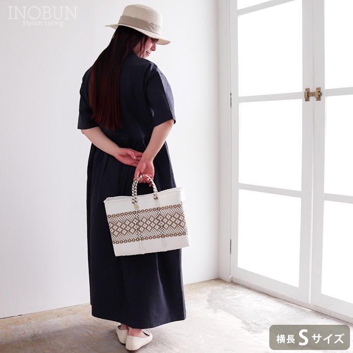 メルカド バッグ レトラ 横長Sサイズ ミモザ ホワイト x ゴールド