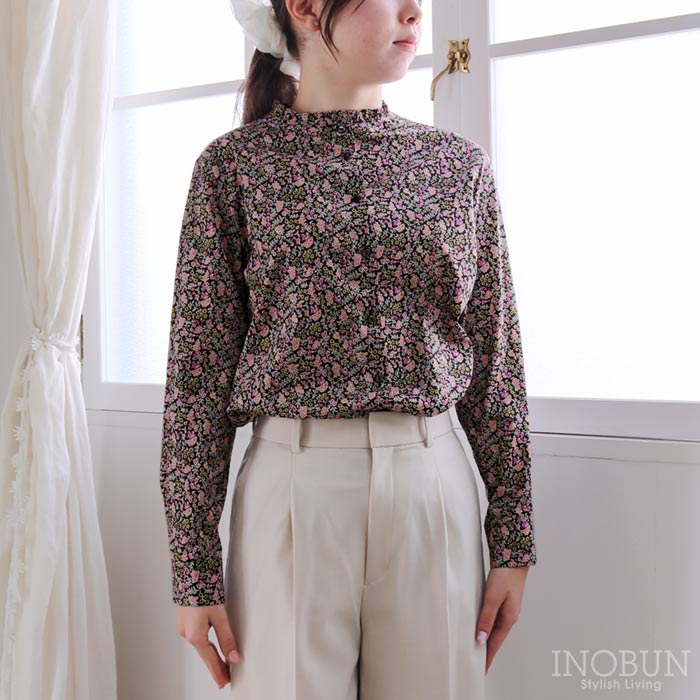 J.Sloane リバティ スタンドフリルブラウス Mサイズ 長袖 Berry Charm 