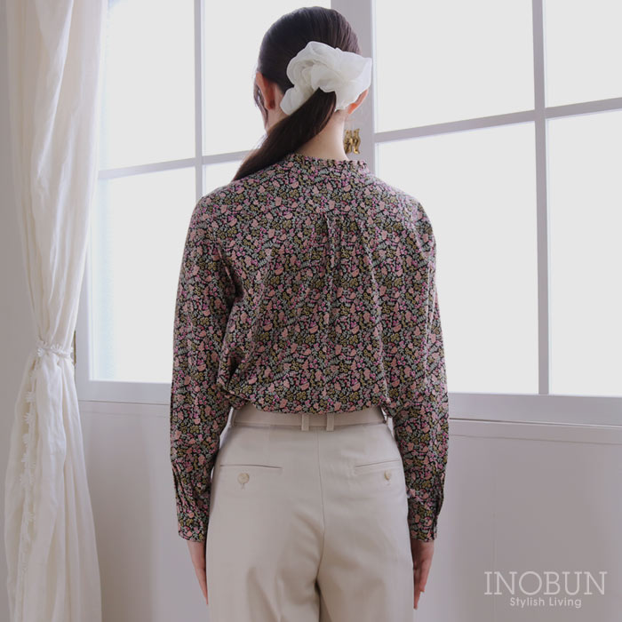 J.Sloane リバティ スタンドフリルブラウス Mサイズ 長袖 Berry Charm