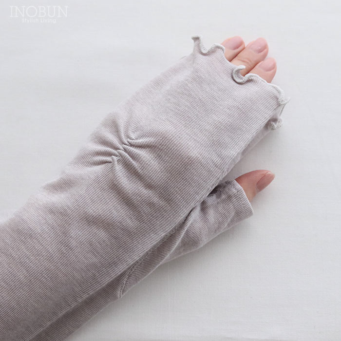 UVカット 365日のウール アームカバー ロング 灰 ライトグレー 指なし