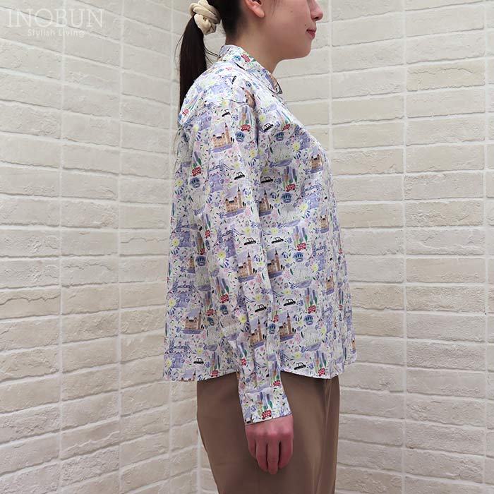 Parkes リバティ 重ね衿 裾ラウンドカットシャツ ブラウス Mサイズ