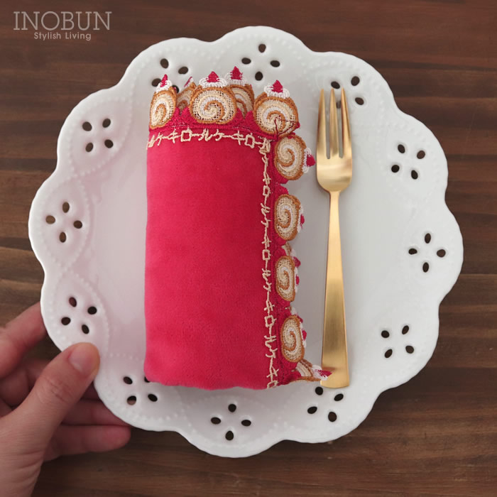 近沢レース店 ロールケーキ レッド 12月 シーズンタオルハンカチ