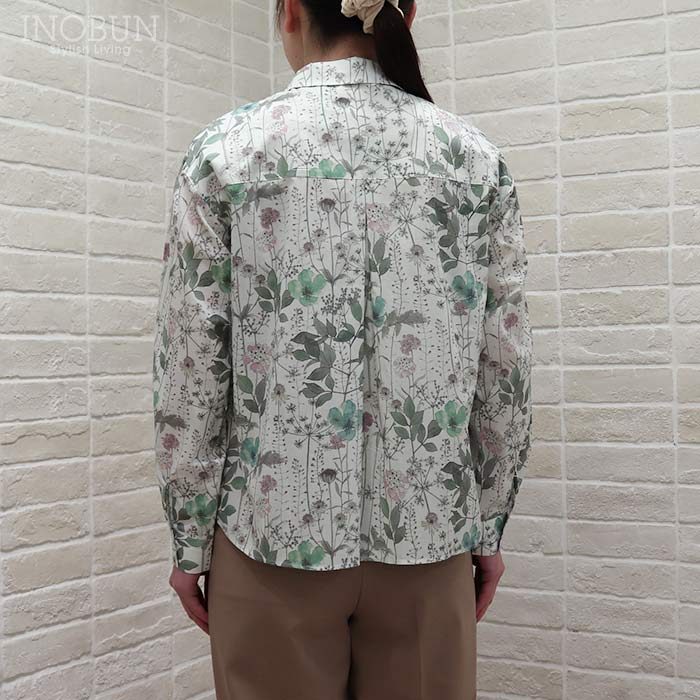 Parkes リバティ 重ね衿 裾ラウンドカットシャツ ブラウス Mサイズ