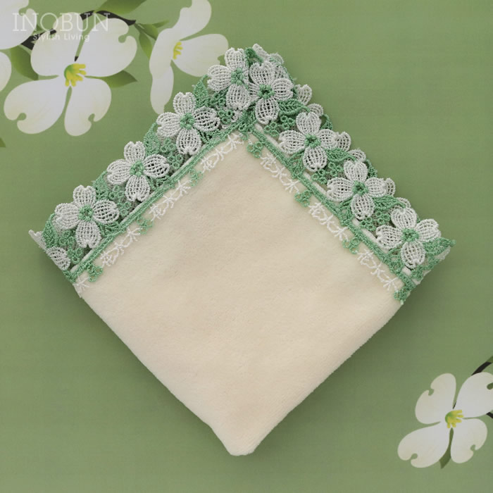 近沢レース店 ハナミズキ アイボリー シーズンタオルハンカチ