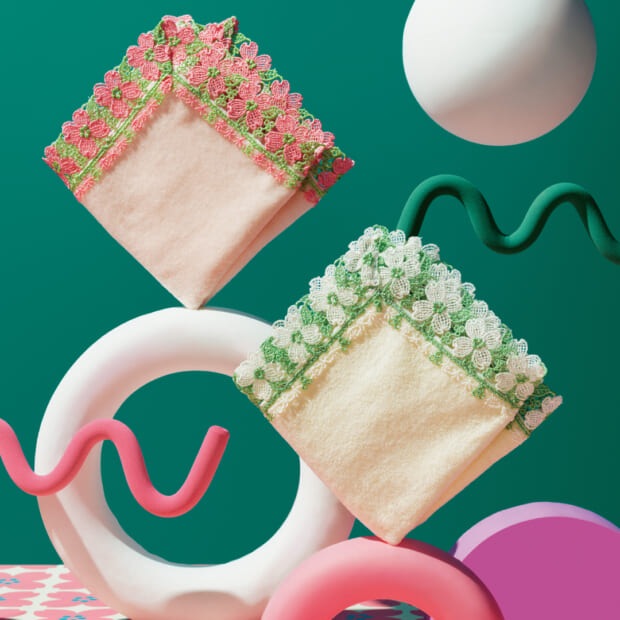 近沢レース店 ハナミズキ アイボリー シーズンタオルハンカチ