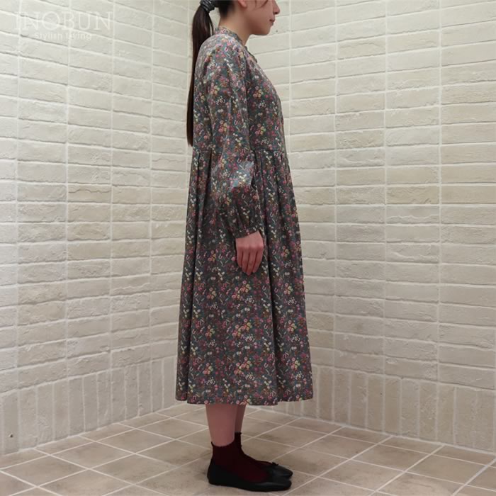 J.Sloane リバティ バンドカラーすっきり見えワンピース Floral Fable