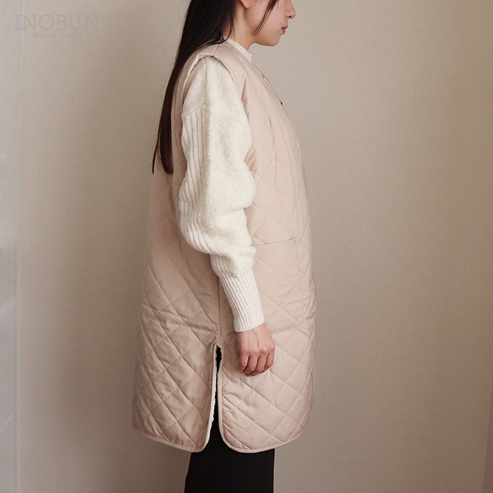 キルティングロングベスト Daily Quilt2 ライトベージュ INOBUN