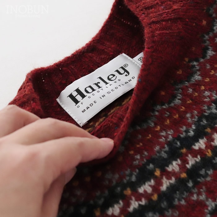 ハーレーオブスコットランド フェアアイル ウールニット 38 レッド Harley of Scotland フェアアイルセーター HOY ハーレーオブ