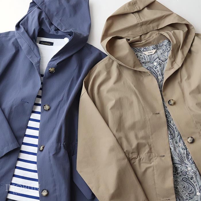 Vent d'ouest フード付き ハーフコート ブルー 春秋 タスランナイロン