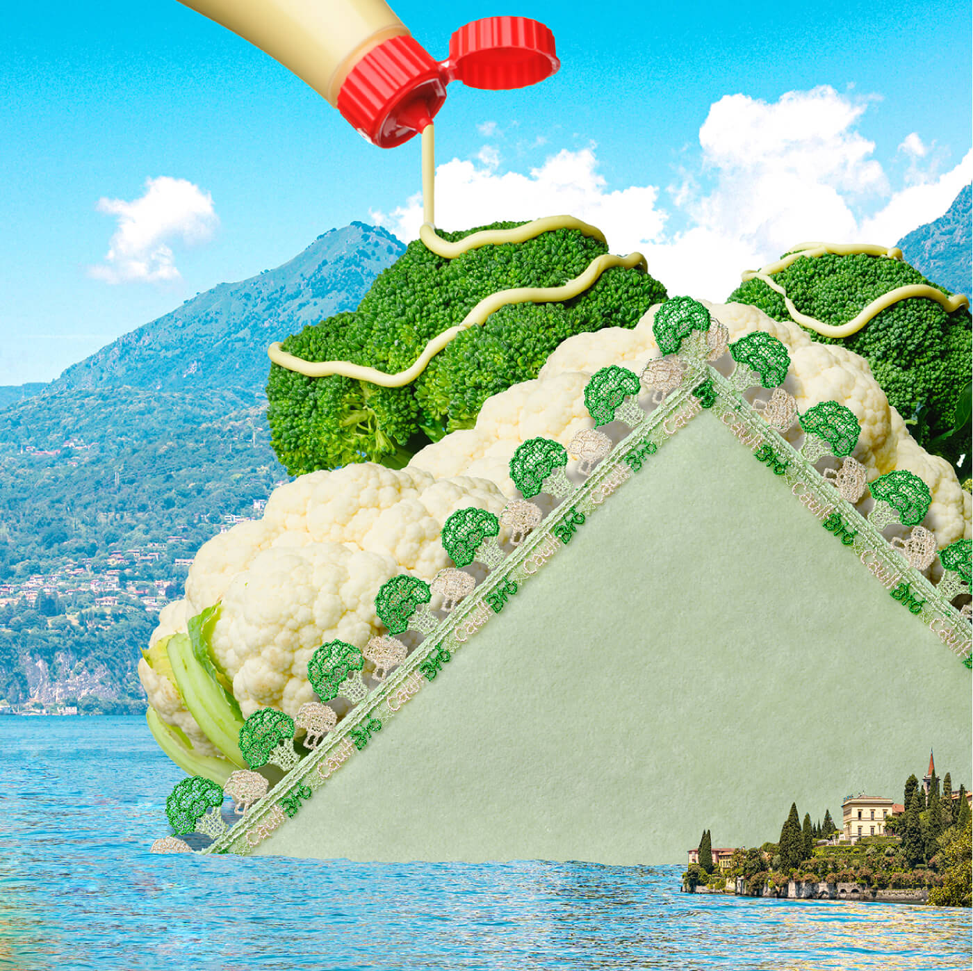 近沢レース店 ブロッカリ アイボリー 1月 シーズンタオルハンカチ