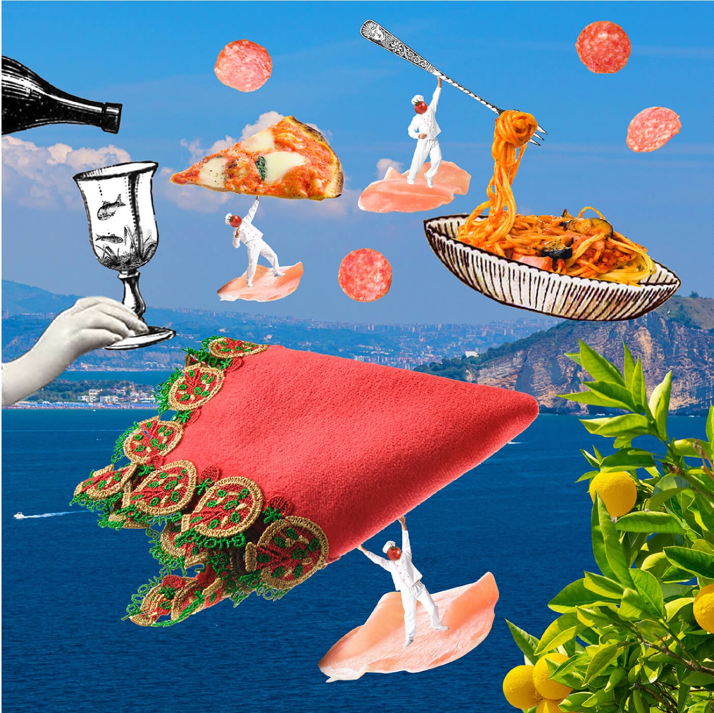 近沢レース店 ピッツァ レッド 1月 シーズンタオルハンカチ