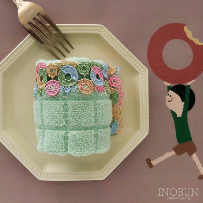 販売開始前】近沢レース店 ドーナツ グリーン 2月 シーズンタオルハンカチ