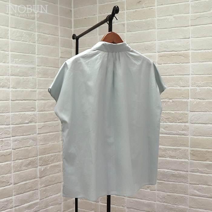 ブラウス Parkes フラワーストライプ刺繍 丸衿スキッパーシャツ 半袖 Mサイズ ミントブルー パークス セール SALE Parkes フラワーストライプ刺繍 丸衿スキッパーシャツ 半袖 M