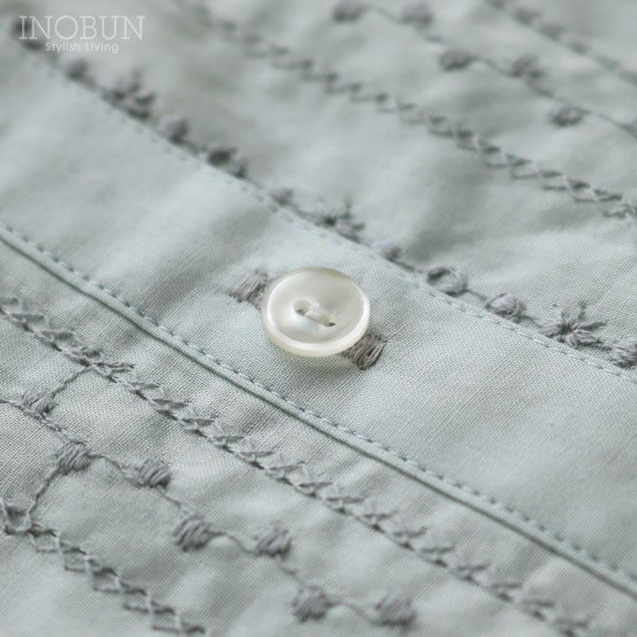 Parkes フラワーストライプ刺繍 丸衿スキッパーシャツ 半袖 M