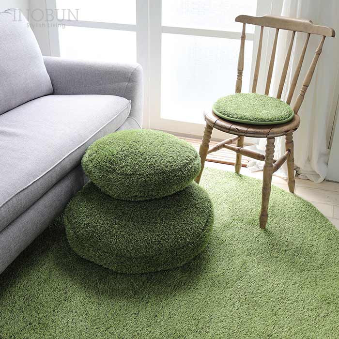 芝生風クッションM Little Green Fluffy 直径60cm クッション グリーン
