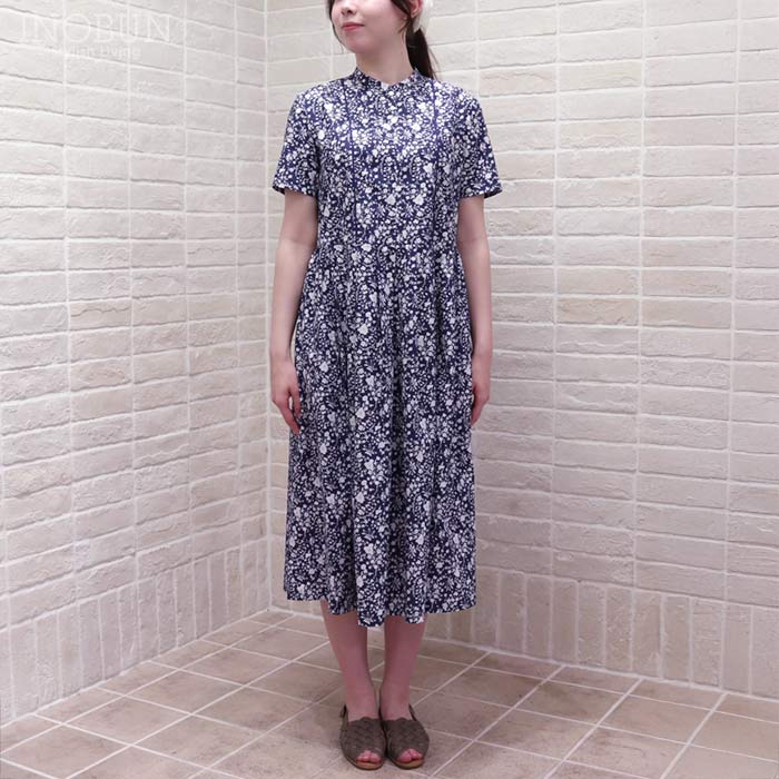 J.Sloane リバティ花柄ワンピース　半袖　LIBERTY サイズ2 J.Sloane リバティ キーネックすっきり見えワンピース Summer Blooms
