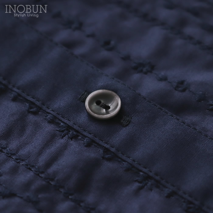 Parkes フラワーストライプ刺繍 丸衿スキッパーシャツ 半袖