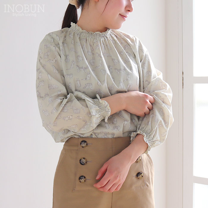 イノブン別注 Parkes LIBERTY シャーリングプルオーバーブラウス Meow