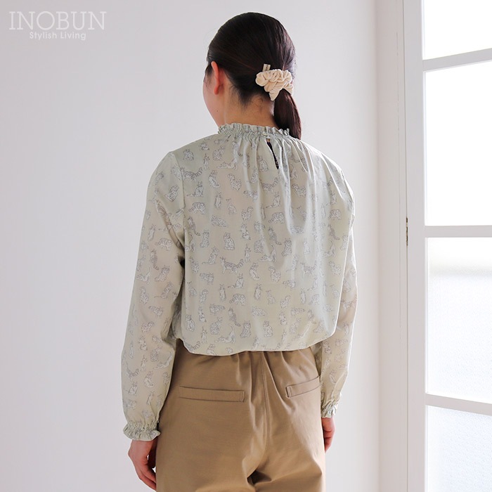 イノブン別注 Parkes LIBERTY シャーリングプルオーバーブラウス Meow