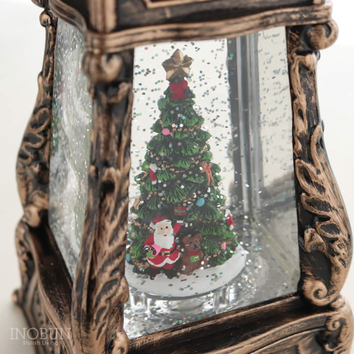 クリスマス バブルLEDライト 蓄音機型 サンタ＆ツリー オルゴール切替