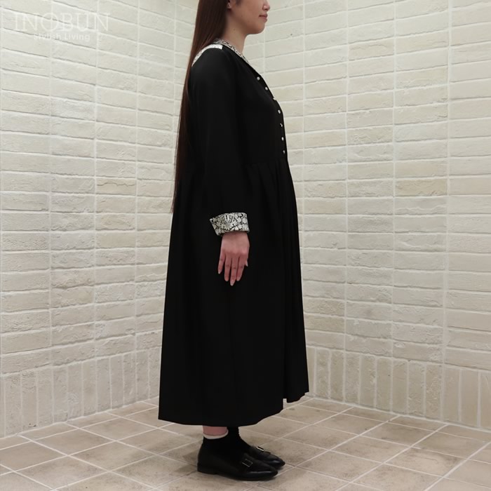 ぎでおんリバティ使用ワンピース J.Sloane リバティ ショールカラーワンピース ポリエステルリノン生地