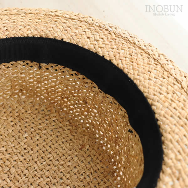 素手編みカンカン帽 麦わら帽子 帽子 Uvケア 紫外線対策 ハット ブラック ファッション Uv小物 日傘 Uvハット 帽子 イノブンオンラインショップ