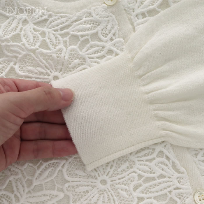 Crespi 長袖ニット×レースカーディガン 前身頃レース オフ