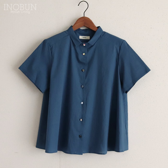 Parkes リバティくるみ釦 ちび襟Aラインブラウス 再入荷予定なし】Parkes リバティくるみ釦 ちび襟Aライン