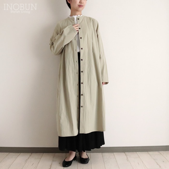 Parkes ワンピースコート ライトカーキ C/N高密度クロス シャツ