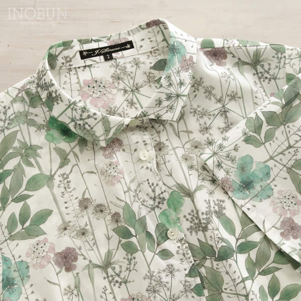 ジェイスローアン J Sloane リバティ ブラウス 半袖 コンパクトカラー Irma Be イルマ グリーン Mサイズ 日本製 セール ファッション ウェア ブラウス イノブンオンラインショップ