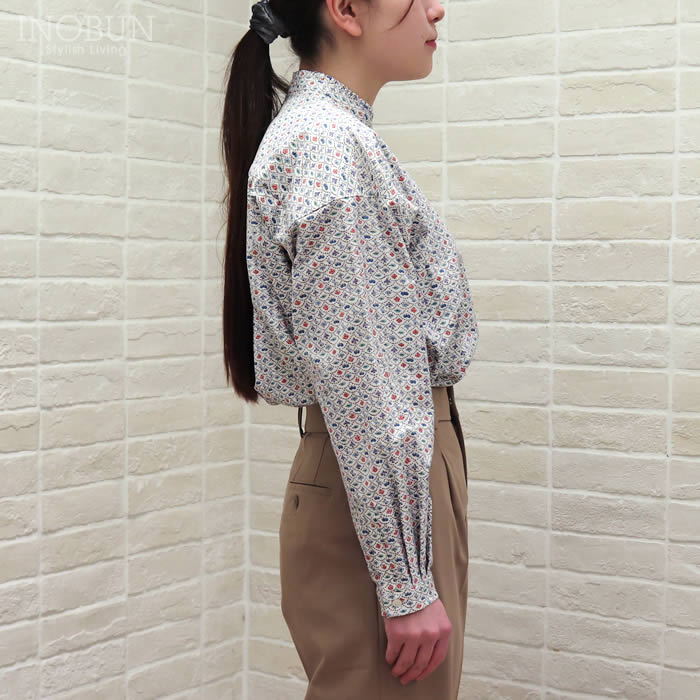 Parkes リバティ コットンフランネル スタンドフリルビックシャツ