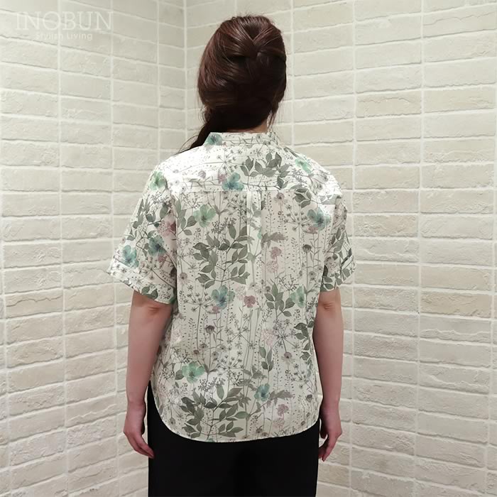 再入荷予定なし】J.Sloane リバティ 半袖 切り替えバンドカラーシャツ