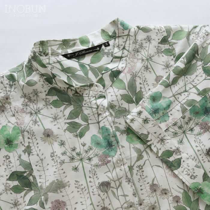 再入荷予定なし】J.Sloane リバティ 半袖 切り替えバンドカラーシャツ