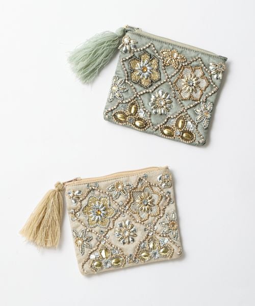 ビーズ刺繍横長ポーチ 20×10cm （3カラー）｜KANKAN ONLINE SHOP【公式】