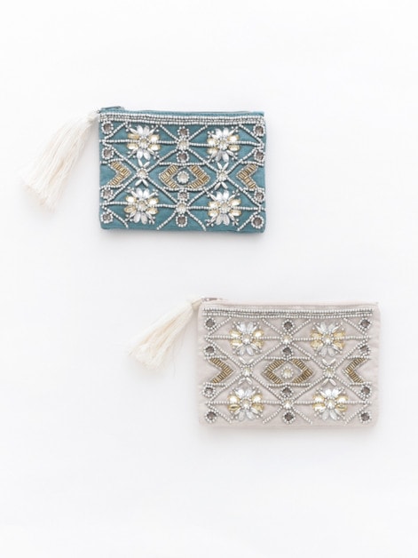 ビーズ刺繍フラットポーチ 13×10cm （2カラー）｜KANKAN ONLINE