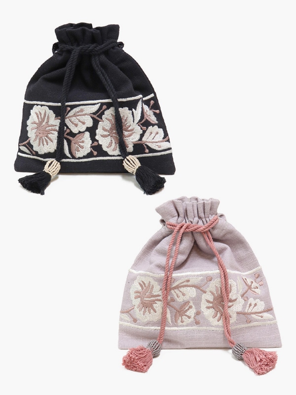 花リボン刺繍巾着（2カラー）｜KANKAN ONLINE SHOP【公式】