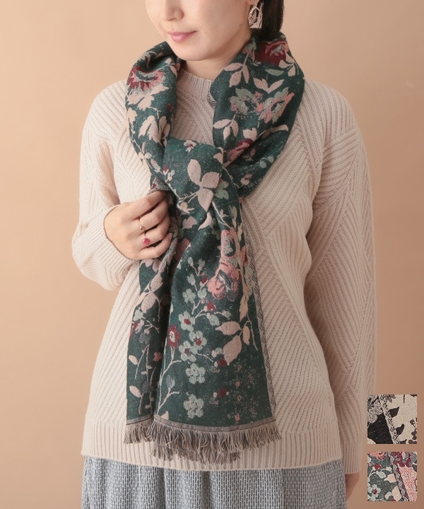 20％OFF】コットンウール 花柄ジャガードショール ｜KANKAN