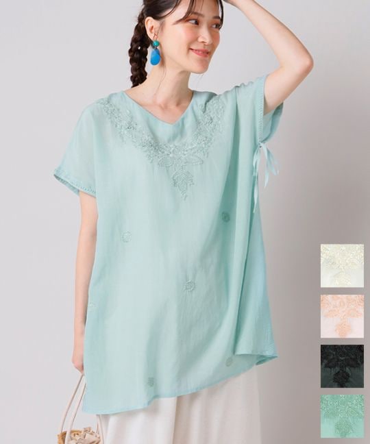 フラワーラクノウ刺繍コットンチュニック｜KANKAN ONLINE SHOP【公式】