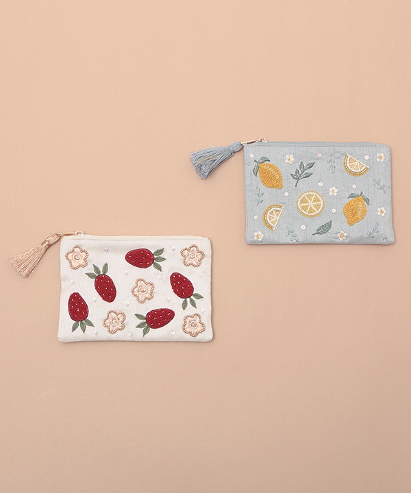 フルーツ刺繍（イチゴ・レモン）ポーチS｜KANKAN ONLINE SHOP【公式】