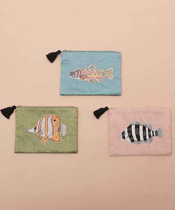 【鮮やかな魚♪】夏の装いに楽しさを☆ HERMES ポーチ フィッシュ刺繍 ポーチ|KANKAN ONLINE SHOP【公式】