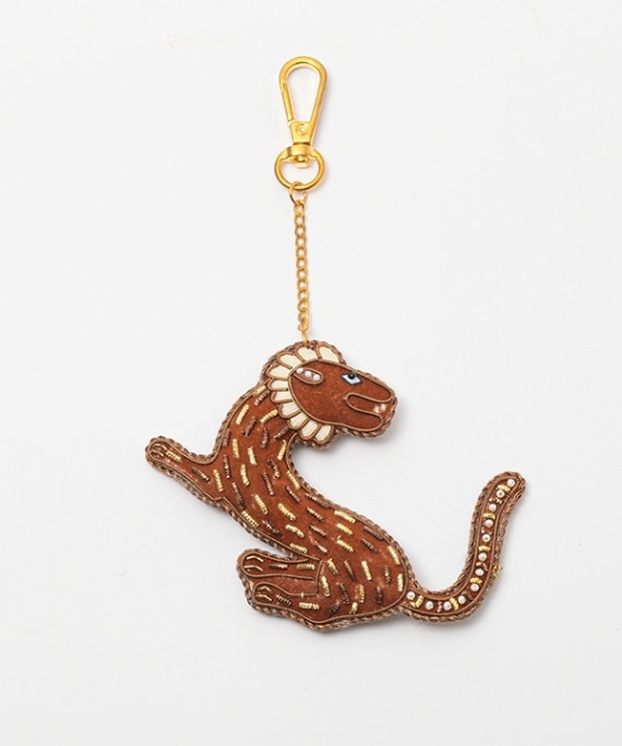 ザリ刺繍 ゴンド・アート ライオン バッグチャーム（キーホルダー