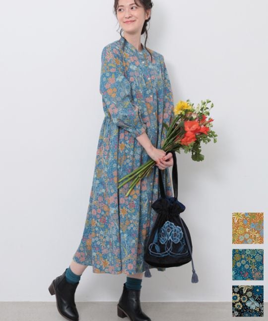 ガーデンプリントコットンコール前開ワンピース｜KANKAN ONLINE SHOP