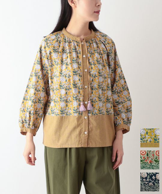 30％OFF】フローラルブロックプリントコットンブラウス｜KANKAN ONLINE