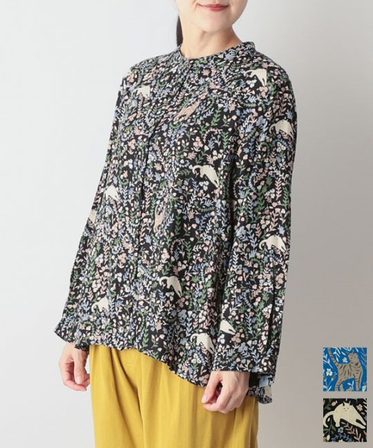 30％OFF】CAT＆フラワープリントレーヨンブラウス｜KANKAN ONLINE SHOP