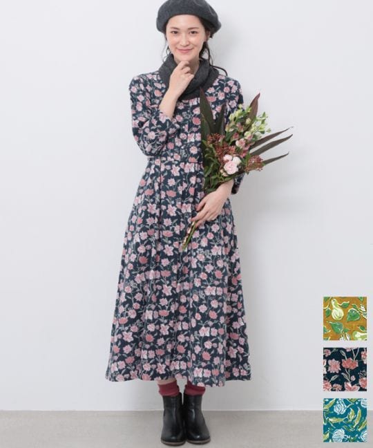 IROIROブロックプリント起毛コットン前開ワンピース｜KANKAN ONLINE