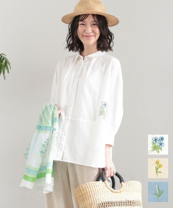 お花刺繍コットンリネンロングシャツ｜KANKAN ONLINE SHOP【公式】