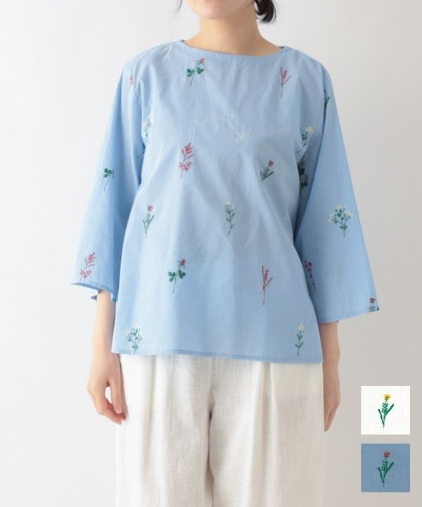 お花とトンボ刺繍コットンブラウス｜KANKAN ONLINE SHOP【公式】