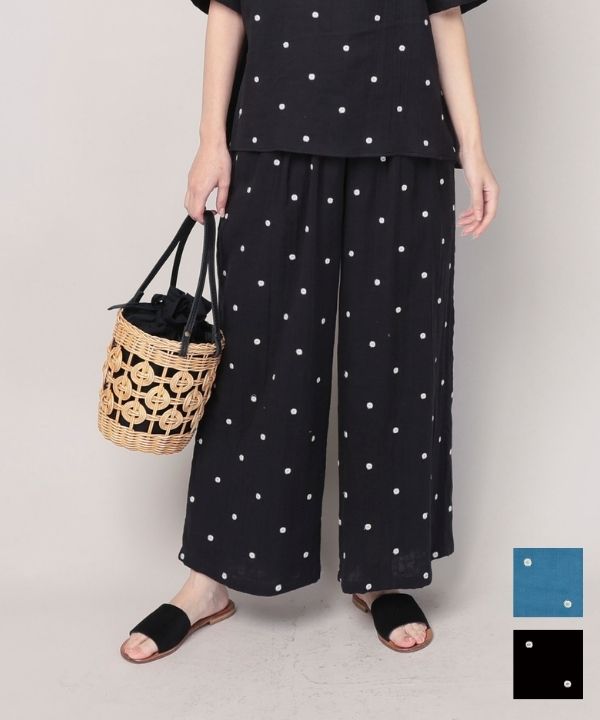 ぷっくりドット刺繍コットンダブルガーゼパンツ｜KANKAN ONLINE SHOP